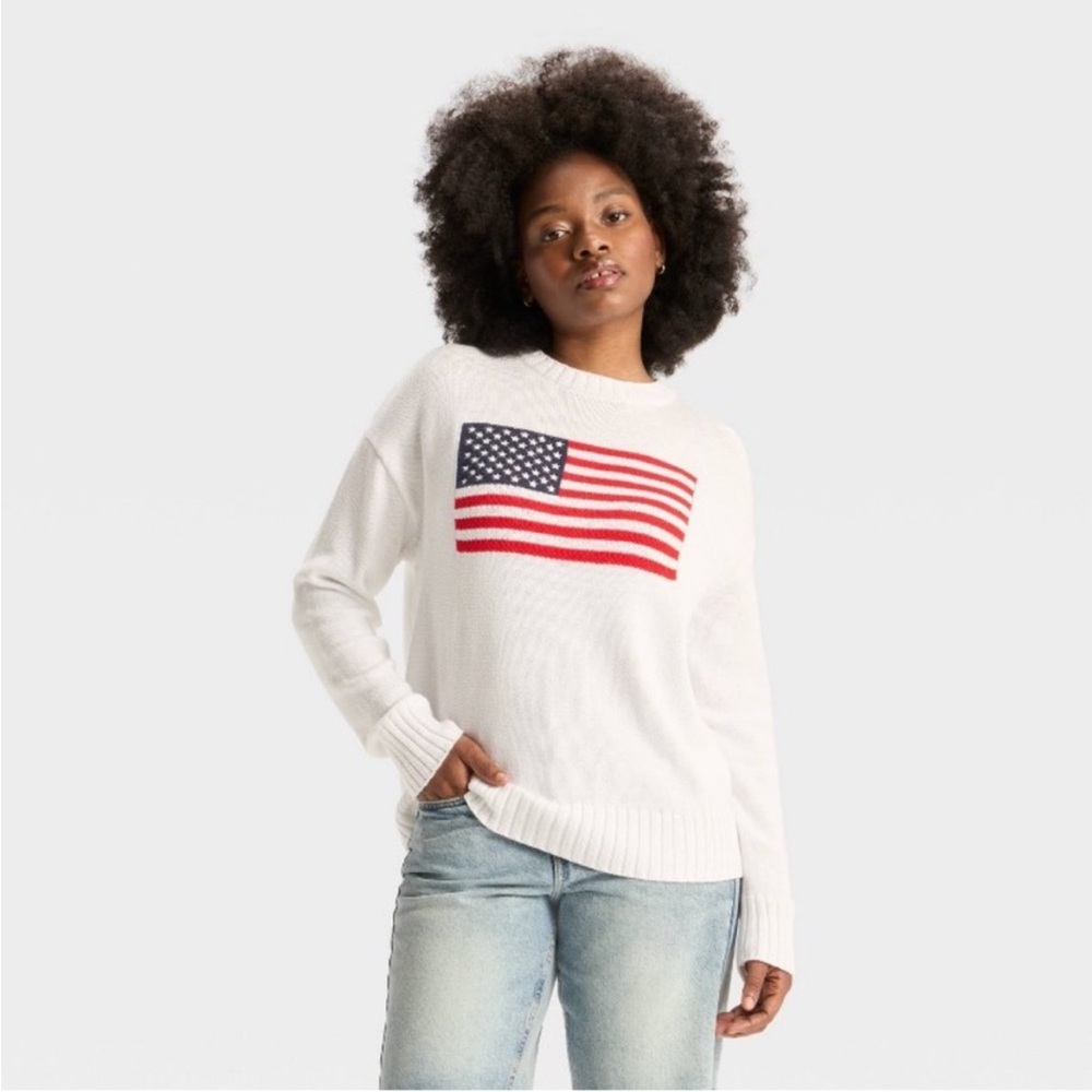 Wild Fable American Flag Cream Sweater